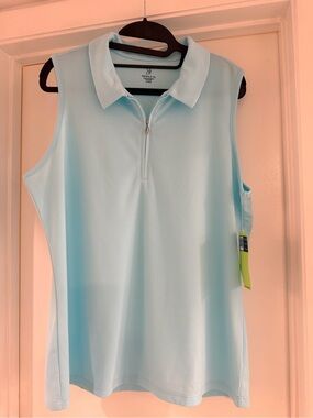 Emerald 18 Women's 1/4 Zip-Front Polo Tank - Pale Aqua Blue - Size Large